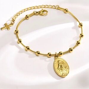 Gold Religious Charm Bracelet Rosary 📿 Gold plated/ stainless steel